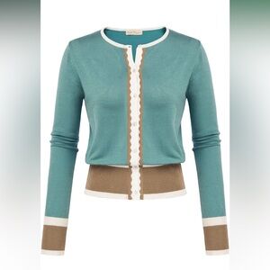 Women's Teal and Tan Cardigan Sweater